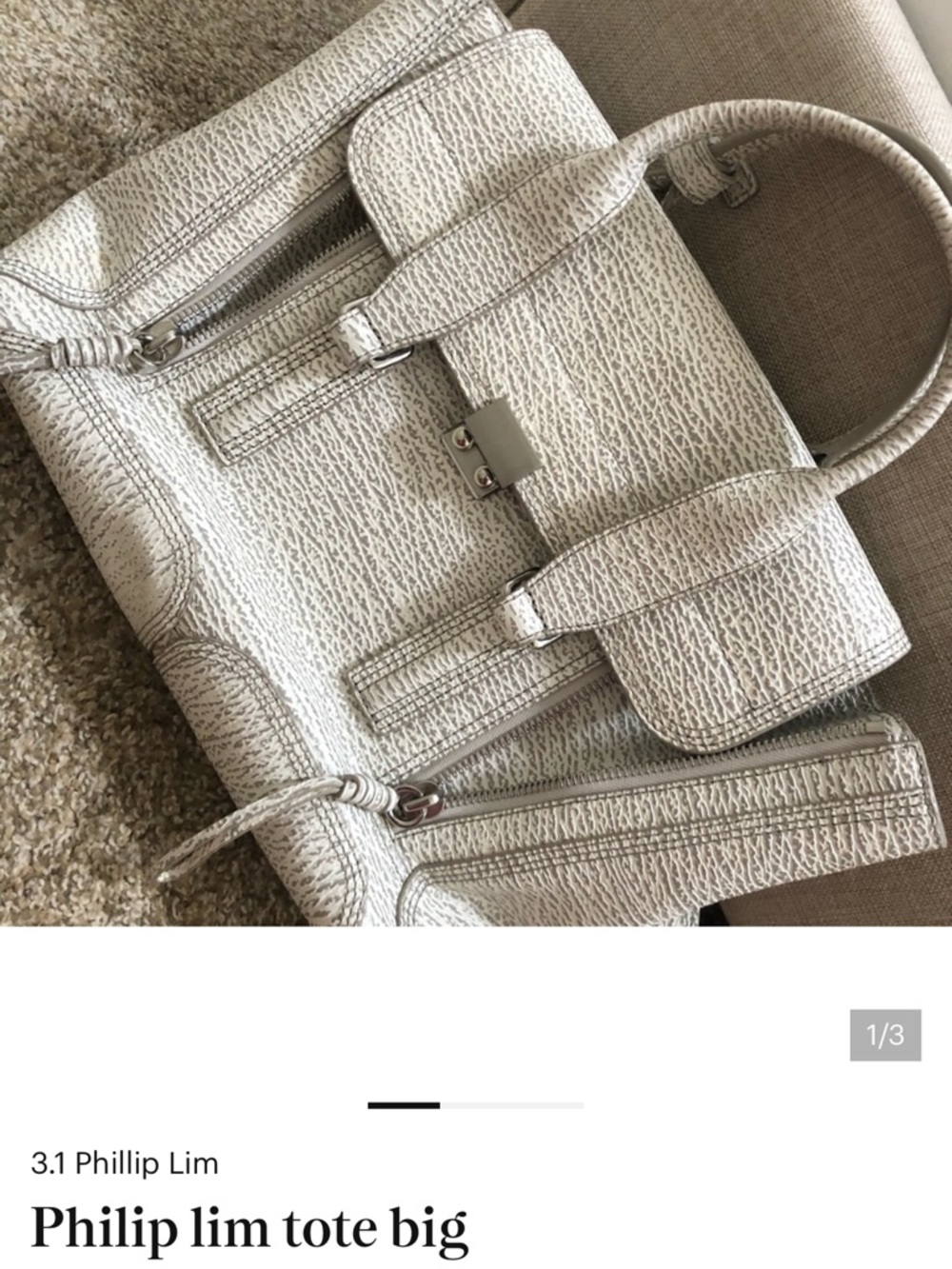 3.1 Phillip Lim Cream Textured Leather Tote with Top Handles